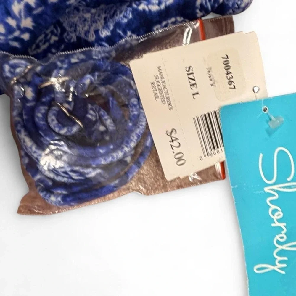 Shorely Blue Floral Bandeau Crop Swim Top Size‎ L NWT